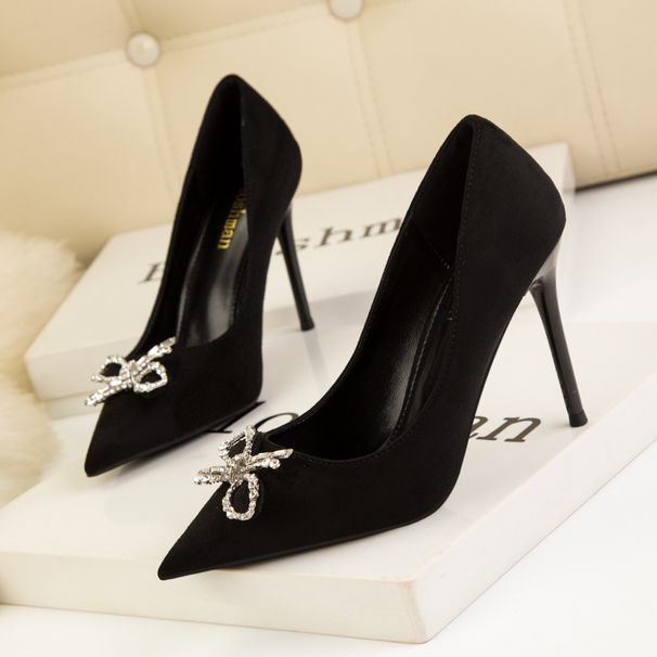 Women S Pumps Style Fashion Women Stiletto High Heels Shallow Mouth Pointed Toe Rhinestone Bow Suede Shoes_vogvips.com