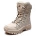 Winter New Men's High Top Outdoor Couple Soldier Combat Boots Desert Hiking With Fleece Warm Exploration Cotton Boots Snow Boots_vogvips.com