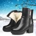 Soft Leather Short For Women, Sheepskin Thick Sole Chunky Heel Waterproof Platform Full Wool Lined Women's Cotton Shoes_vogvips.com