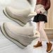 Women's Shoes Chunky Sole Round Toe Mid-Calf Boots - Winter Warm Fleece Lined Casual Slip-On Shoes With Rubber Outsole_vogvips.com