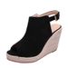 Women’s Shoes Wedge Heel Thick Bottom High Heel Fish Mouth Sandals Women's Straw Rope Bottom Buckle Sandals Large Size Shoes Suede_vogvips.com