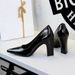 1727 European And American Style Chunky Heel Party Women's Versatile High Heels Slip-On Commuting Comfortable Pointed_vogvips.com