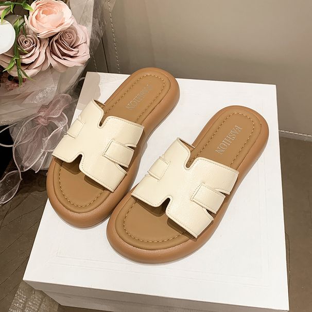 Trendy Thick-Soled Slip-On, Summer Outdoor Wear, 2026 New Model, Soft Flat-Soled Casual Beach Sandals For Pregnant_vogvips.com