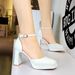Square Head Hollow One-word Buckle High-heeled Sandals Women's Waterproof Table Thick Heel Patent Leather Glossy Women's Shoes_vogvips.com