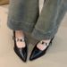 MTX Sheepskin Version~French Pointed Toe Mary Jane Women's Shoes Elegant Metal Buckle One Strap Chunky Heel Pumps Shallow_vogvips.com