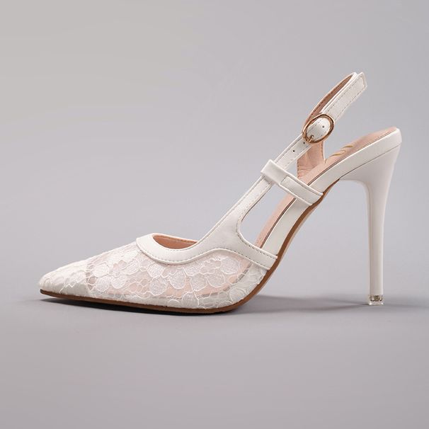 Lace Patchwork Women Summer Pointed Toe Banquet Party Wedding Stiletto Sandals Super High Heels_vogvips.com