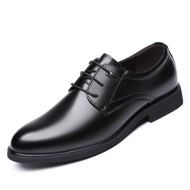 Suitable For All Seasons Shengkuang Plus Size Men's Business Black Pointed Toe Trendy Low-top Fashion Lace-up Leather Shoes_vogvips.com