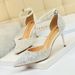 283-A1 Sexy Nightclub Women's Shoes High Shallow Mouth, Pointed Metal Thin Heels, One Line With Sequins, Hollow Sandals_vogvips.com