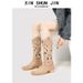 Slimming Cutout Knee High Boots Chunky Heel Pointed Toe Western Cowboy Style Breathable Summer New Retro Versatile Women's Shoes_vogvips.com