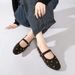 ZA Women's Brown Faux Suede Studded Round Toe Ballet Flats One Strap Mary Jane Fashion Single Shoes_vogvips.com