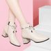 Women's Short Boots That Make Your Feet Look Smaller, Mom's High-heeled Shoes, Autumn And Winter Mid-heel White Martin Boots, British Style Soft Leather Shoes_vogvips.com
