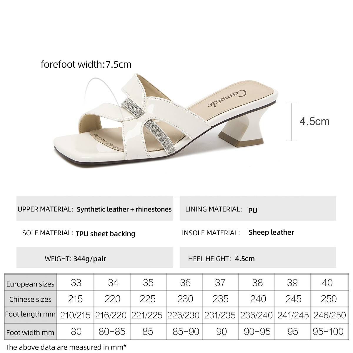 Cameido Women's Mid-heeled Fashion Slippers For Outdoor Wear With Square Toes, Open Toes, Rhinestone Straps And Thick Heels_vogvips.com