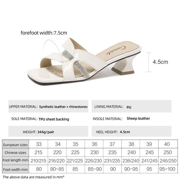 Cameido Women's Mid-heeled Fashion Slippers For Outdoor Wear With Square Toes, Open Toes, Rhinestone Straps And Thick Heels_vogvips.com