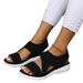 New Arrivalfashionplus Sizepure Color Elastic Slip-on Fish Mouth Wedge Heel Fly Woven Mesh Casual Sandals For Women_vogvips.com