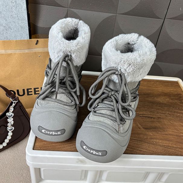 Snow Boots Women's Star Medium Boots Of The Same Style, Plush Warm Lace-up Big-headed Fluffy Boots_vogvips.com