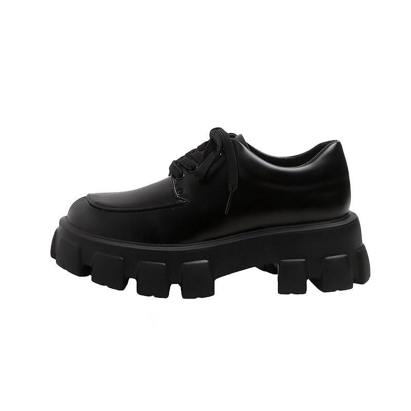 Women's Shoes Genuine Leather Loafers With Lace-Up Design, Platform Sole For Height Boost, Stylish And Versatile For All Seasons, Sizes 33-40_vogvips.com