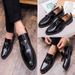New Fashion Men's Brown Business Casual Loafer Shoes Daily Office Black Buckle Monk Men's Shoes One Foot Cover Banquet Dress Wedding Leather Shoes_vogvips.com