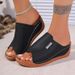 Large Size Women's Casual Slippers Thick Soled Fish Mouth Wedge Heeled Wide Striped Simple Fashionable Slip-On Shoes_vogvips.com