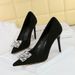 9511-K58 Banquet 's Heels Stiletto Suede Shallow Pointed Toe Square Rhinestone Buckle Ultra High Heel Single Shoes_vogvips.com
