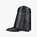2023 New Pointed Toe Wedge Embossed Leather Mid-Calf Boots With Metal Buckle, Special Large Size Women's Shoes_vogvips.com