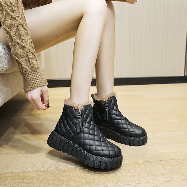 Winter New High-top Cotton Women's Shoes Korean Version Versatile Fleece-lined Thickened Leather Surface Martin Warm_vogvips.com