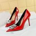 6122-K59 Style Banquet Heels Women's Slim Ultra High Heels, Lacquer Leather, Shallow Mouth Pointed Water Diamond Button_vogvips.com