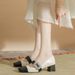 Xiaoxiangfeng Medium Thick Heeled Mary Jane 2025 New Color Blocked One Button High Heels Rhinestone Square Toe Spring_vogvips.com
