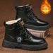 Men's Extra Wide Size 46 Winter Thermal Lined Martin Boots – British Style Casual Mid-Cut Work Boots With Cushioned Sole (Khaki/Black/Gray)_vogvips.com