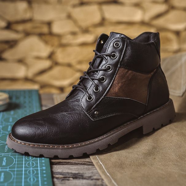 Large Size Men's Leather Boots Trendy Men's Medium Top Short Boots Beautiul Size Tooling Boots High Top Martin Boots_vogvips.com