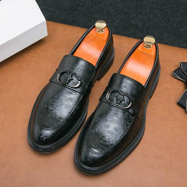 New Fashion Men's Brown Business Casual Loafer Shoes Daily Office Black Buckle Monk Men's Shoes One Foot Cover Banquet Dress Wedding Leather Shoes_vogvips.com