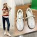 Women's Round Toe Color Block Casual Sneakers Lace Up German Training White Shoes For Autumn And Winter_vogvips.com