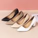 Business Professional High Heels For Women, Formal Pointed Toe Shallow Mouth Single Matte Black Thick Heel Work Shoes,_vogvips.com