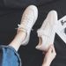 Student Solid Color White For Women 2026 New Leather Surface Four Seasons Casual Shoes Lace-up Low-top Flat Women's_vogvips.com