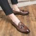 New Fashion Genuine Leather Tassel Business Casual Loafer Shoes For Men Black Business Formal Leather Shoes For Daily Office Casual Men's Shoes For Dr_vogvips.com