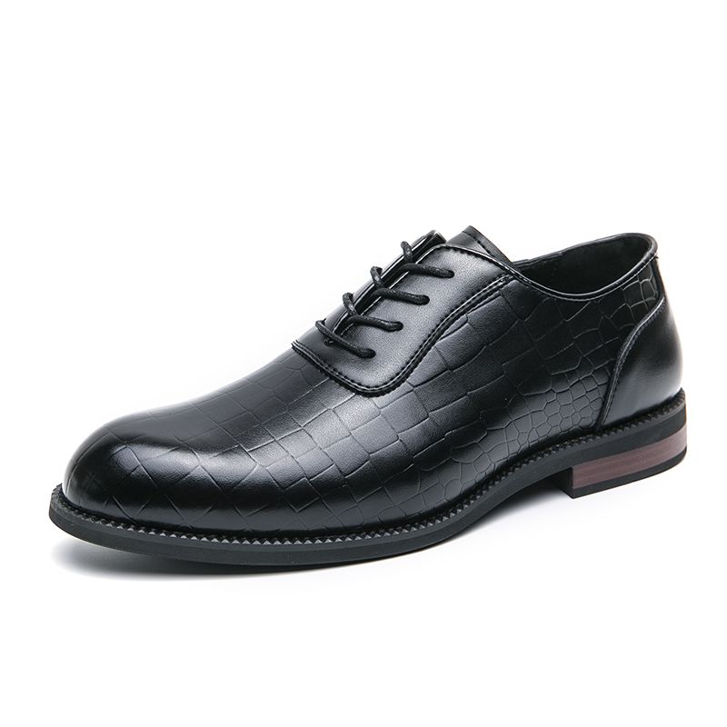 New Black And White Color-block Carved Brick Men's Shoes For Men's Business Leather British Derby Shoes Pointed Toe Banquet Wedding Leather Shoes_vogvips.com
