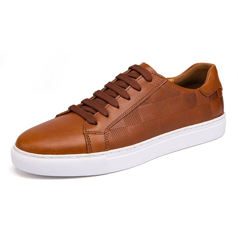 Top-layer Cowhide Spring And Autumn Business Sneakers, Men's Genuine Embossed Casual Vintage Small Leather Shoes,_vogvips.com