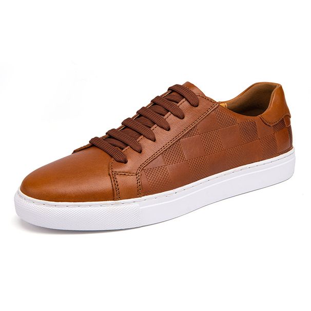Top-layer Cowhide Spring And Autumn Business Sneakers, Men's Genuine Embossed Casual Vintage Small Leather Shoes,_vogvips.com
