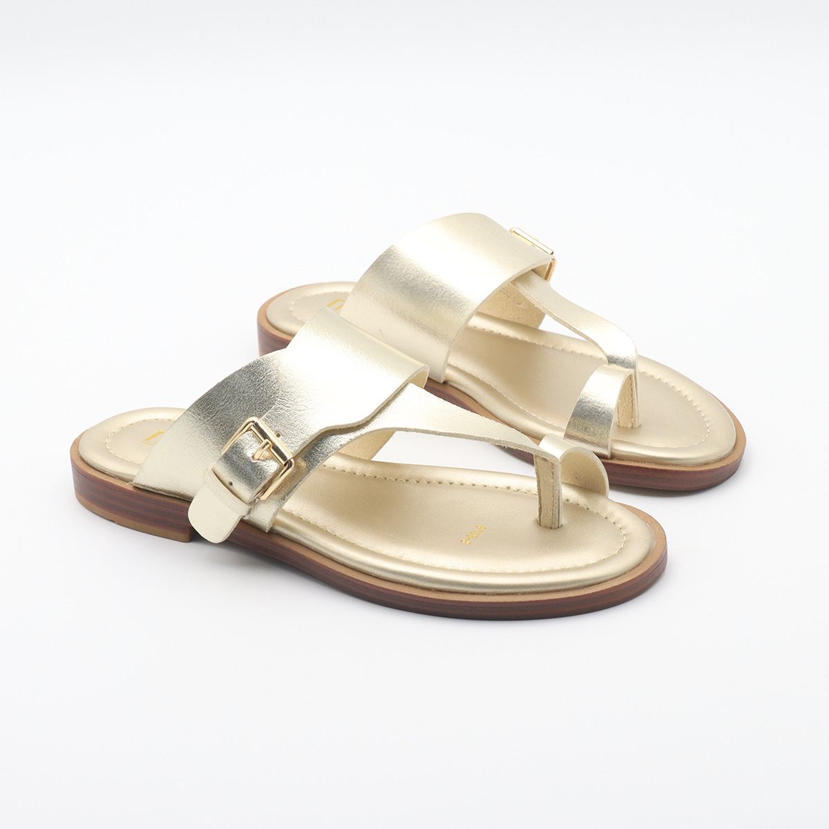 MS Women's Gladiator Sandals - Casual Summer Slide Sandals With Metallic Accents, Comfortable Rubber Sole, Black/Gold/Brown_vogvips.com