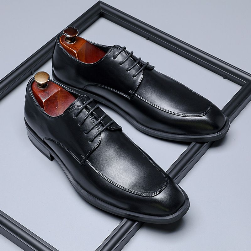 Spring Fashion Business Formal Leather Small Round Toe Casual Men's Lace-up Wedding Retro Derby Shoes 24268-M_vogvips.com