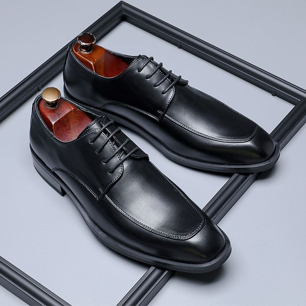 Spring Fashion Business Formal Leather Small Round Toe Casual Men's Lace-up Wedding Retro Derby Shoes 24268-M_vogvips.com