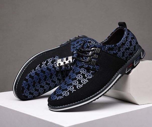 The DM39092 Polyurethane Men's Casual Shoes Blue Print On Black Cloth, Choose Size And Tell Seller_vogvips.com