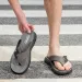 Men Letter Patch Casual Flip Flops Thick Cushioned Sole Non Slip PU Leather Strap Outdoor Beach Summer Sport Thong_vogvips.com