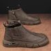 European Warm Series Autumn 2025 New High-top Leather Slip-on Martin Boots Men's Trendy Versatile Non-slip Wear-resistant Safety Shoes_vogvips.com