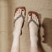 Women's High Heeled Flip Flops Rhinestone Beaded Square Toe Thong Sandals New Summer Style 2025 High End Fashion_vogvips.com