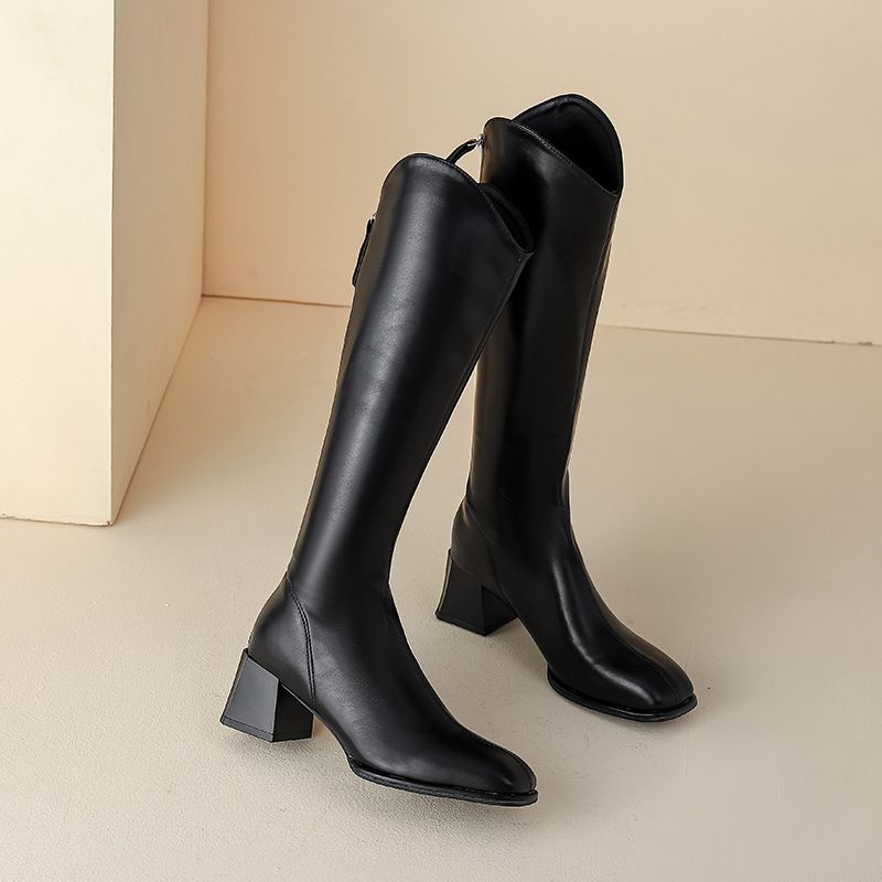 2025 New Elastic Square Toe Chunky Heel V-Cut Long For Women With Back Zipper Slimming Over-the-Knee High Riding Boots_vogvips.com