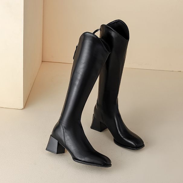 2025 New Elastic Square Toe Chunky Heel V-Cut Long For Women With Back Zipper Slimming Over-the-Knee High Riding Boots_vogvips.com