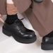 European Women's Celebrity Same 2025 New Genuine Leather Chunky Heel Single Lace-up British Style Big Toe Shoes_vogvips.com