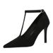 3639 French Style High-End Pointed Toe Stiletto Heels Shallow Mouth Suede T-Strap Ultra High Heel Single Shoes For Women_vogvips.com