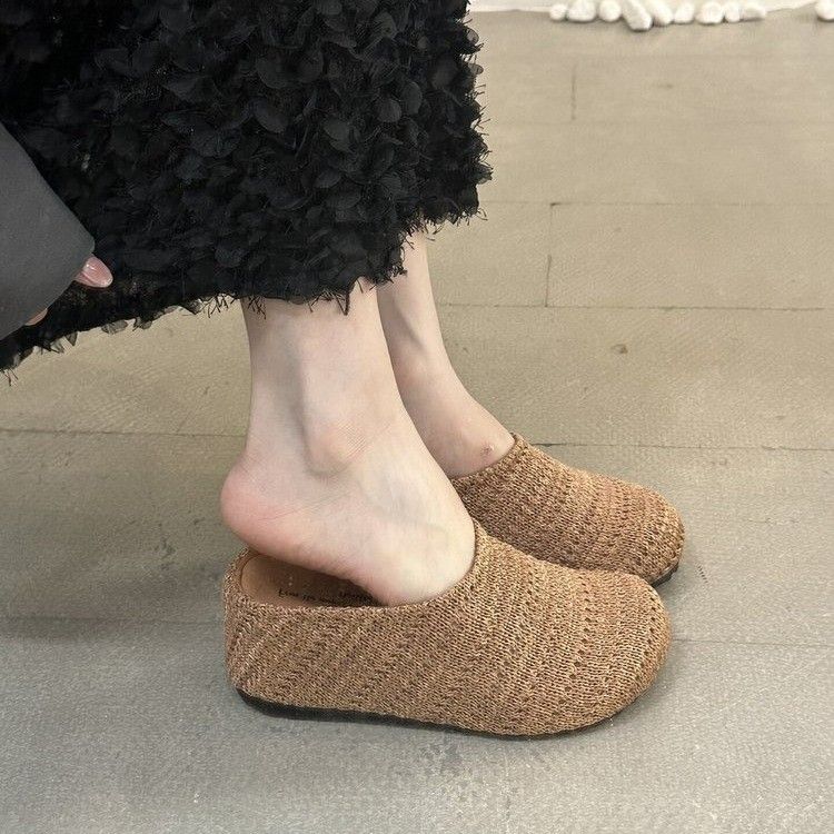 Women's Casual Woven Slippers Hidden Height Increase 7cm Thick Soled Birken Sandals Hollow out Closed Toe Spring Summer_vogvips.com