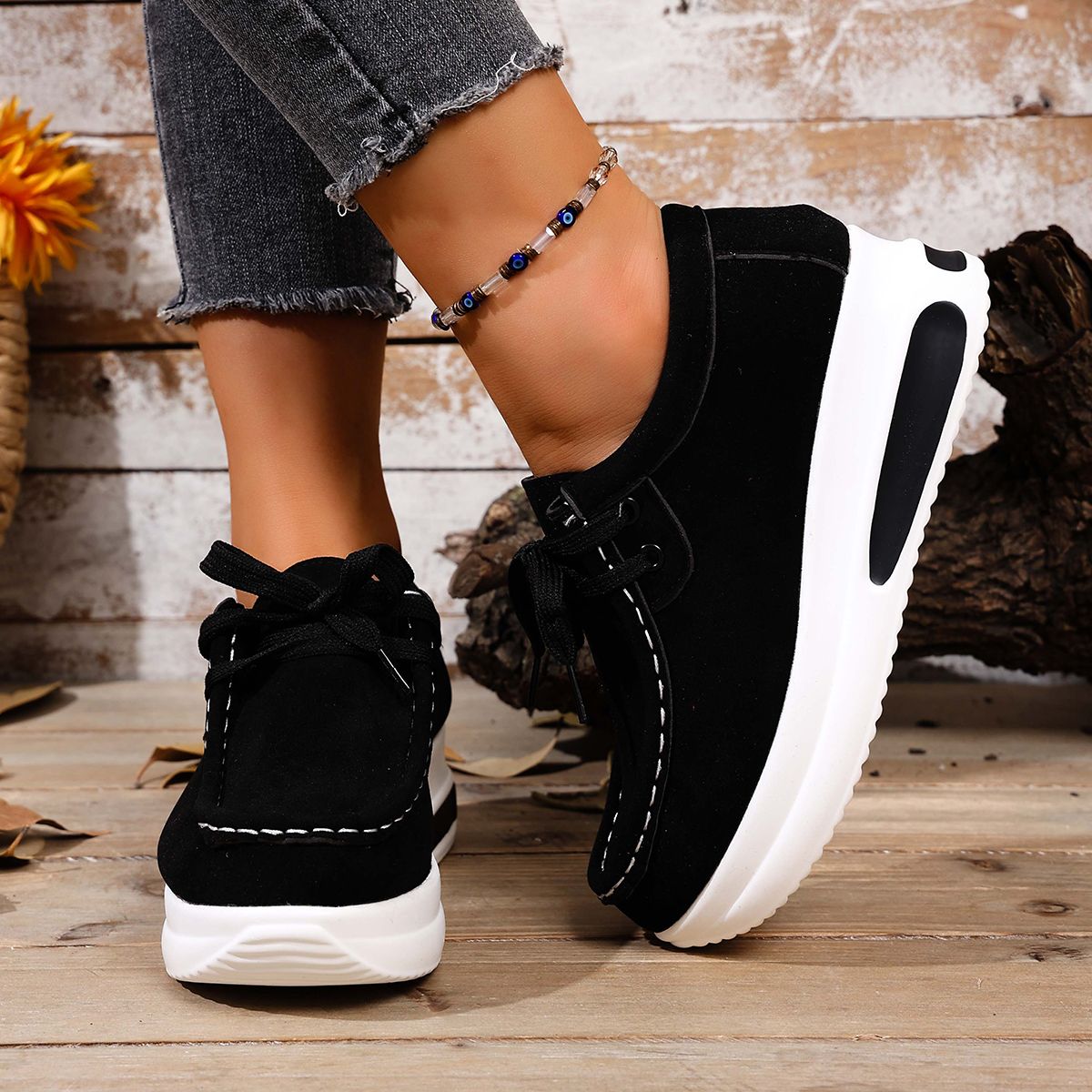 New Women's Lace-up Platform Shoes Air Cushion Thick Sole Comfortable Casual Loafers_vogvips.com